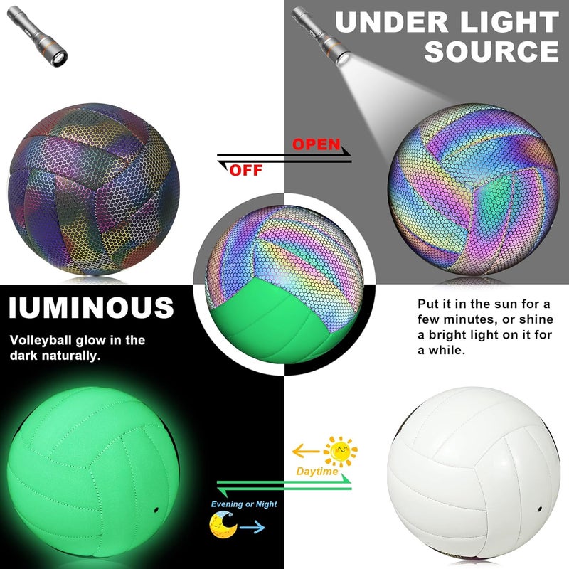 EVZOM Glow in The Dark Volleyball Size 5, Reflective Glowing Leather Volleyballs -Gift for Kids, Men, Women Indoor Outdoor Night Volleyball - Image 3